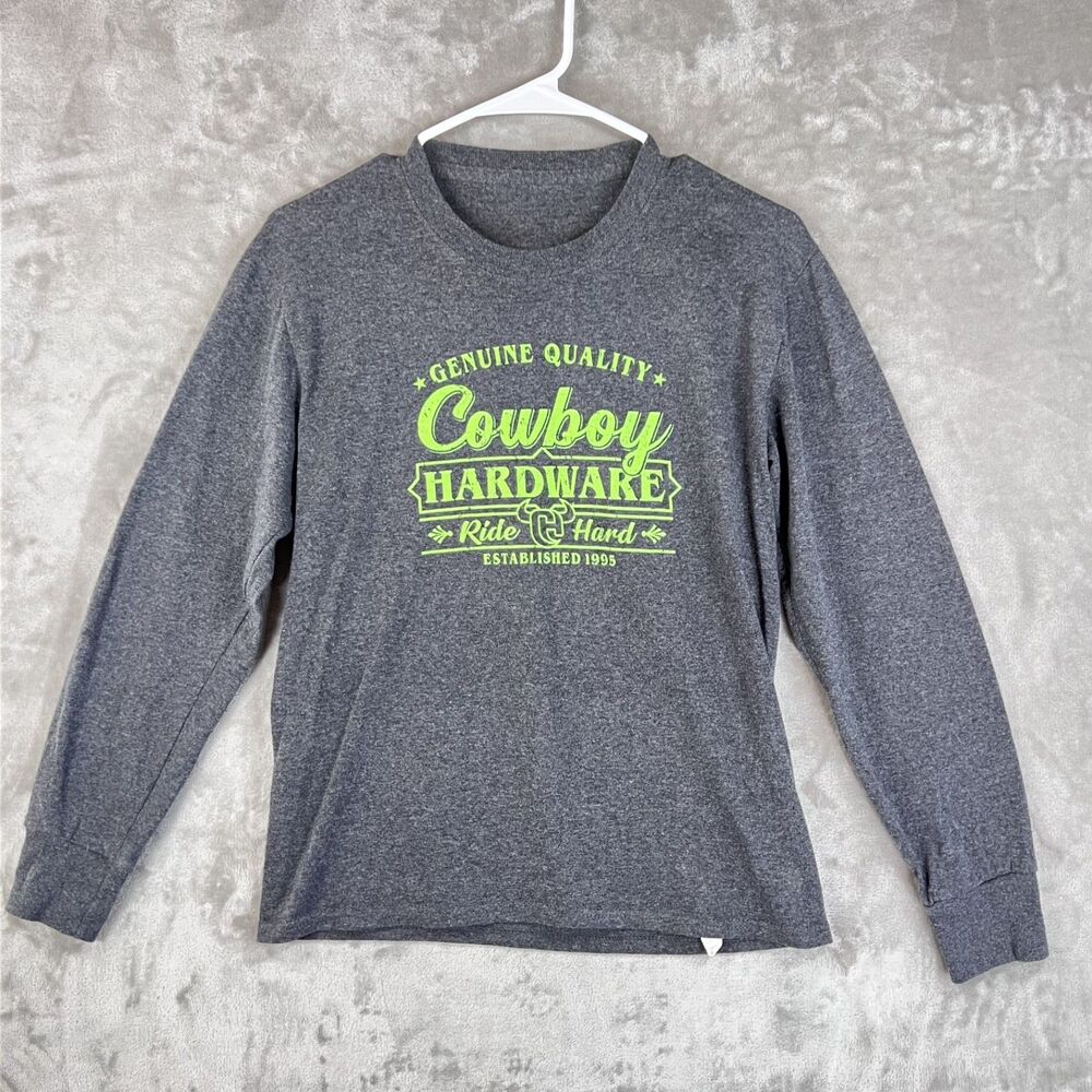 Cowboy Hardware Womens Small Gray Long Sleeve Graphic Shirt Neon Green Western